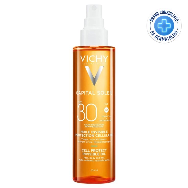 VICHY CAPITAL SOLEIL CELL PROTECT OLIO INVISIBILE SPF30 PROTEZIONE SOLARE VISO CORPO E CAPELLI 200 ML