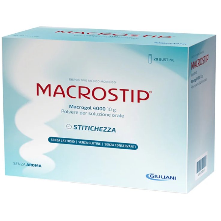 MACROSTIP MACROGOL 4000 LASSATIVO OSMOTICO PER STITICHEZZA CRONICA E FECALOMA 20 BUSTINE DA 10 G