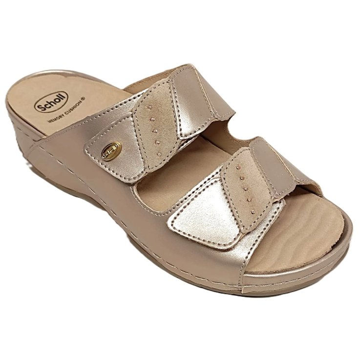 SCHOLL SANDALI NIVES 2 STRAPS PELLE ORO CHIARO N.38