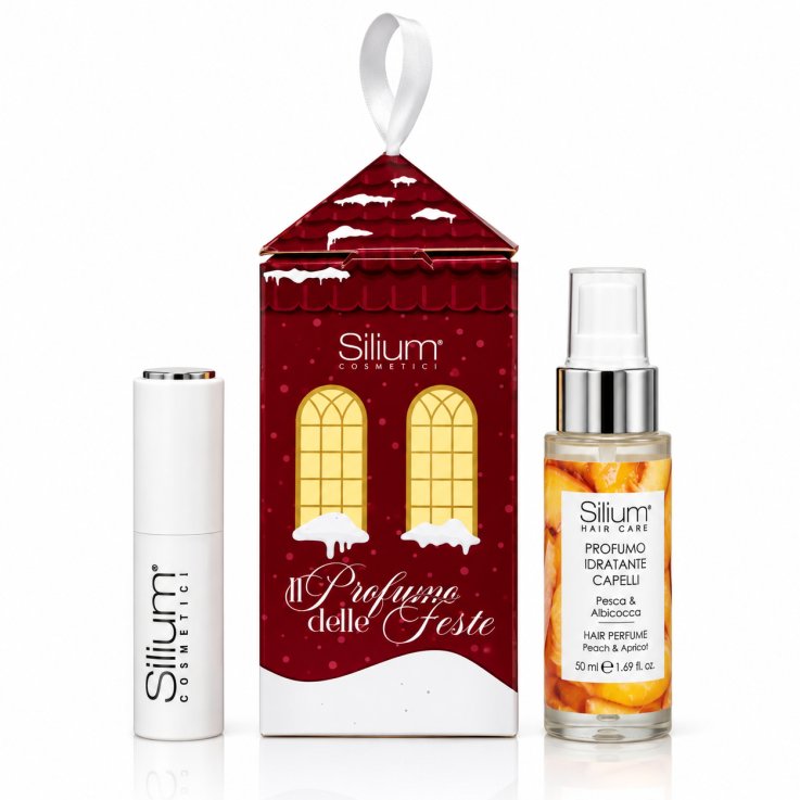 Silium Cofanetto Natale Il Profumo delle Feste Pesca & Albicocca &ndash; Profumo Capelli 50 ml + Vaporizzatore Ricaricabile 8 ml