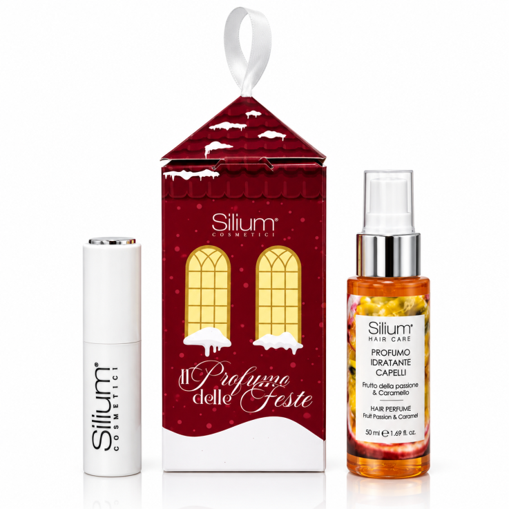 Silium Cofanetto Natale Il Profumo delle Feste Frutto della Passione & Caramello &ndash; Profumo Capelli 50 ml + Vaporizzatore Ricaricabile 8 ml