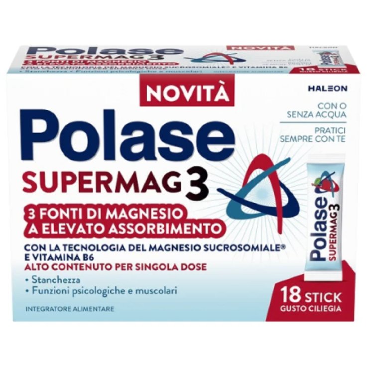 Polase SuperMag3 18 Stick da 2 g Gusto Ciliegia – Integratore di Magnesio e Vitamina B6
