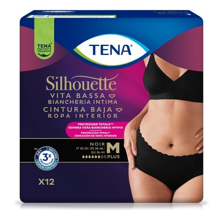 TENA SILHOUETTE PLUS NOIR VITA BASSA MUTANDINE ASSORBENTI DONNA TAGLIA M 12 PEZZI