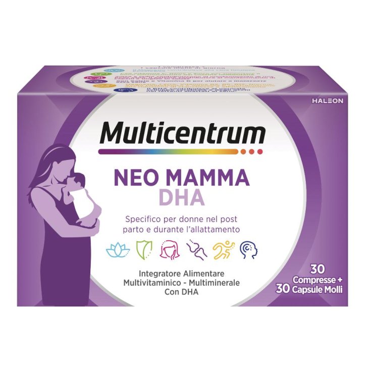 Multicentrum Neo Mamma DHA Integratore Multivitaminico Post Parto e Allattamento 30 Compresse + 30 Capsule